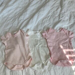 Starting Out Pink & White Short-Sleeve Baby Onesies Trio